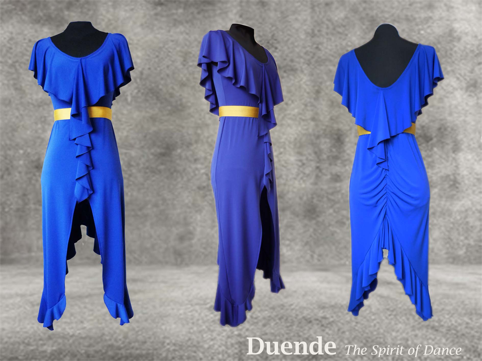 Bespoke latin leotard with front and back frill, latin skirt with rouching detail and frill.